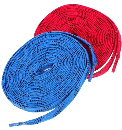 BATHVEVE 2 Paar Flache Farbige Schnürsenkel für Eishockeyschuhe Eiskunstlaufschuhe und Rollschuhe Robuste Langlebige Sportschnürsenkel in Rot und Blau 244cm