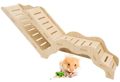 LEEQBCR 1 Stück Vielseitiges Hamsterversteck und Erkundungstunnel, Hamsterhaus mit Kletterleiter aus Holz für Rennmäuse, Hamster, Kleine Haustiere Zubehör(A Stil)