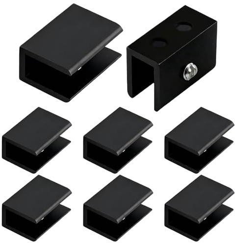 8 Pcs Black Aluminum Alloy Square Glasses Shelf Brackets Clamp Clip, Greenhouse Glass Clips Holder Support, Glass Shelf Supports, Mirror Corner Brackets (Suitable for 5-8mm Thick)