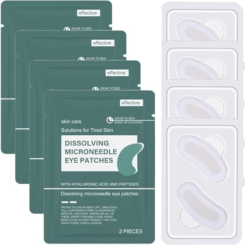Lot de 4 patchs hydratants à micro-aiguilles avec peptides acide hyaluronique confortables pour les yeux et les cernes