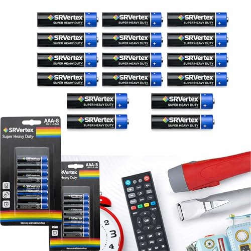 AAA Heavy Duty Batteries 16 Pcs 1.5V Triple A Long Lasting Power Cells for Remote Controls Clocks Flashlights Radios Toys Wall Clocks Household Low Drain Devices