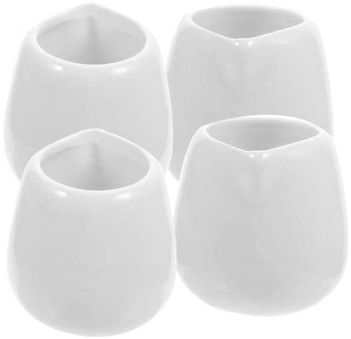 ASAKKURA Lot de 4 Mini Saucières en Céramique Blanche 100% Résistante, Bec Verseur Pratique, pour Sauces, Vinaigrettes et Lait – Ustensiles de Service Cuisine et Restauration
