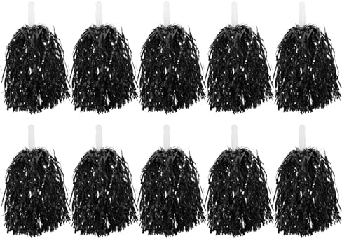 EXAOMBLE Pompones de Animadoras Mango, 10 Unidades Reutilizables para Deportes y Fiestas Escolares, Accesorios para Porristas en Color Negro