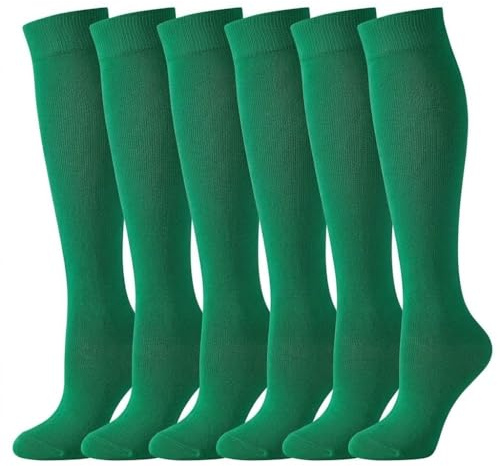 ZRWASKA® 6 Pairs Kids Girls Knee High School Socks Unisex Cotton Socks, Back to School Socks Uniform Party Wear Long Socks Girls Plain Knee High School Socks Green Size 12-3 (7-10 year)
