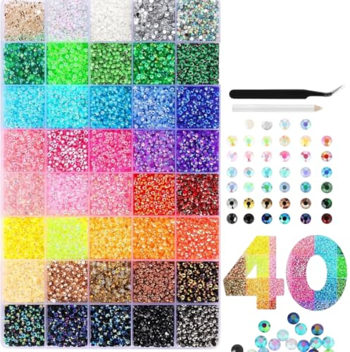 Aribliseza strass scintillants, 32000 st, 40 färger av strass och självhäftande strass, 3 mm platta stenar för bedazzling, hantverk, nagelkonst, skor och diamantmålning