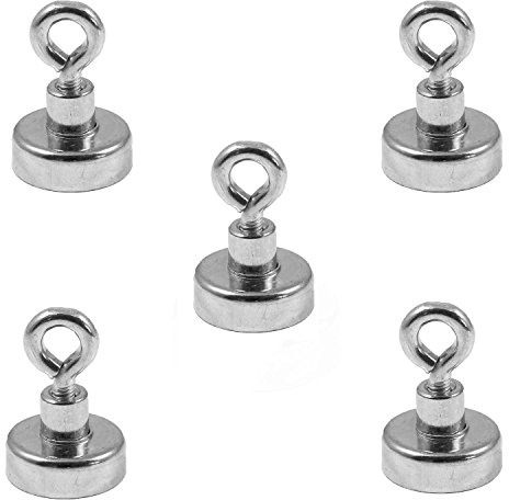 Magnetastico | 5 Stück Neodym N35 Ösenmagnet 20 mm Ø | Haftkraft 9.0 Kilogramm | 5 x Super starker Neodymium Topfmagnet mit Öse BZW. Ringschraube verzinkt | Magnet Öse extra stark, Magnet mit Öse
