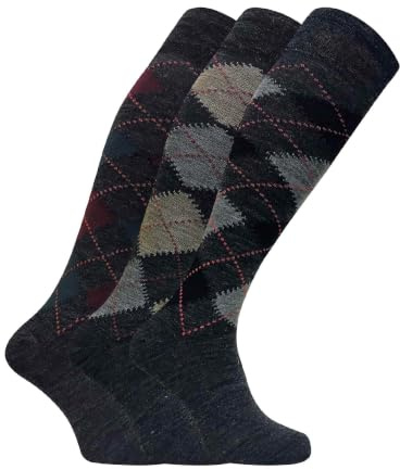 SOCK SNOB - 3 pares de calcetines de vestir de lana de cordero para hombre extra largos hasta la rodilla, Gris, 6-11 UK