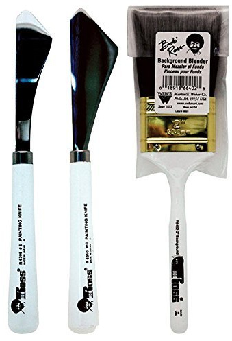 Bob Ross Malerbedarf Messerset mit Hintergrund-Mixer-Pinsel-Set aus Edelstahl mit Holzgriff für Malerei