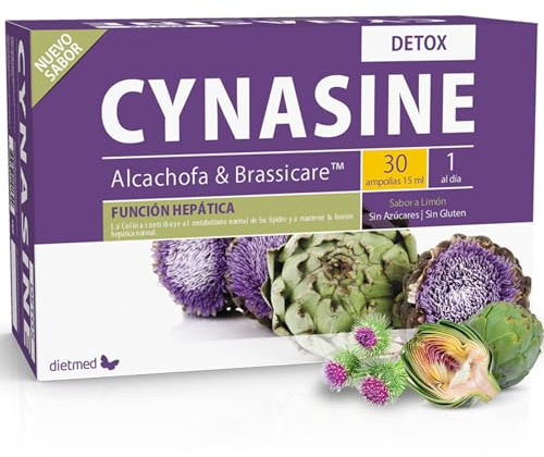 Detox Natural y Función Hepática - Con Cardo Mariano, Alcachofa y Brassicare™ - Colina y Vitamina C - 30 Ampollas Sabor Limón - Dietmed Cynasine Detox
