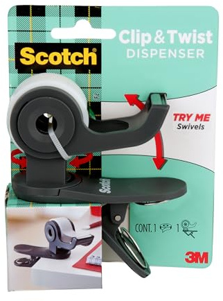 Scotch Clip & Twist Tape Dispenser, Portable One-Handed Dispensing, Clip to Tables, Desks, Monitor Stands, Charcoal Gray, 1 Pack (C19-Clip)