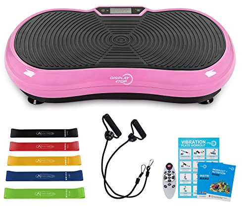 display4top Ultra Slim Vibration Plate Exercise Machine,5 Programs + 180 Levels,Full Whole Body Vibration Machine for Home Fitness & Weight Loss,With Bluetooth Speakers (Pink with Fitness Band)