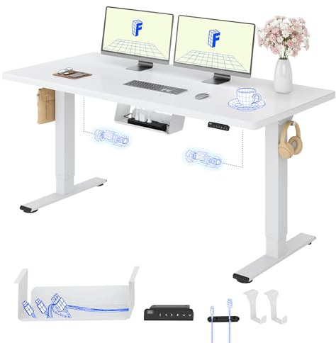 FLEXISPOT Höhenverstellbarer Schreibtisch elektrisch, Doppelmotor 140x80 cm | 25 mm einteilige Tischplatte, Kabelmanagement&Memory-Funktion, ergonomischer Büro-&Computertisch, elektrisch höhenverstellbar