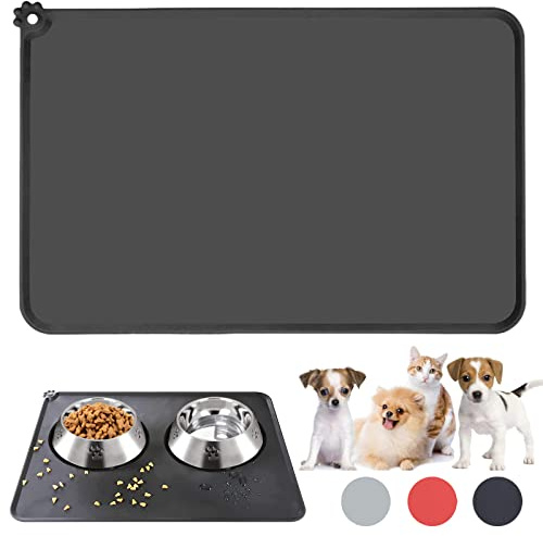 jiuhao hund katt mat matta skålmatta matmatta vattentät halkfri förhindrar matspill matta, silikon husdjursmatmatta torka rent, valpgummibricka droppmatta för golv (48 x 30 cm)