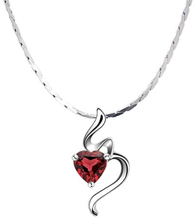 XXXXW Nouveauté Colliers Pendentifs Amour Pendentif Coeur Collier avec des Cadeaux de Bijoux Grenat for Les Femmes, Collier en Argent 18 « / 16 » Collier Pendentif (Size : 45cm)