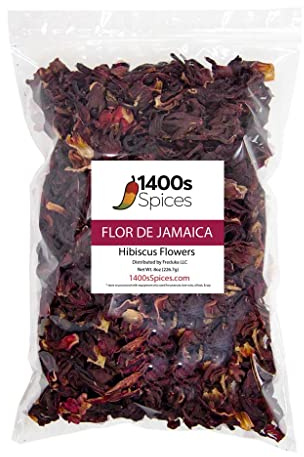 Fleurs d'hibiscus séchées de 236,8 g, parfaites pour le thé et l'agua Fresca mexicaine, la flor de Jamaica, les fleurs entières et les pétales 1400s Spices