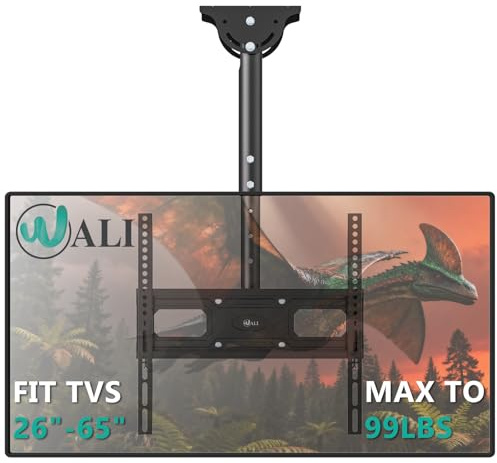 WALI Soporte de techo para TV de 26 a 65 pulgadas, soporte de techo de movimiento completo para la mayoría de televisores LED, LCD, OLED 4K de pantalla plana, hasta 90 libras, agujeros de montaje de