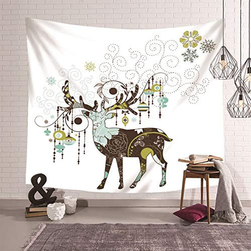 Beydodo Wandteppich Schlafzimmer Modern, Tapisserie Wandbehang Hirsch Blume Schneeflocke 260x240CM Wandteppiche Wall Hanging Wohnzimmer Jugendzimmer