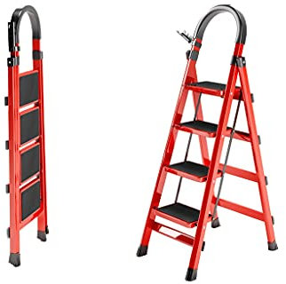 PIAOLING Scala di Estensione Pieghevole Scale Pieghevoli, Scala Leggera in Alluminio 4 gradini, Sgabello Pieghevole Stepladders con Antiscivolo e Ampio Pedale per casa e Cucina Scale Telescopiche
