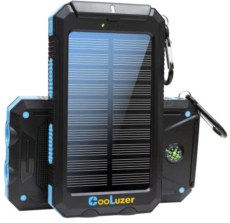 Power Bank Solare 36800mAh Caricatore Solare Power Bank con 15W 5V 3.1A Uscite IP67 Impermeabile Classe A+++ Batteria con Torcia LED e bussola, Accessorio da campeggio perfetto per esterni (blu)
