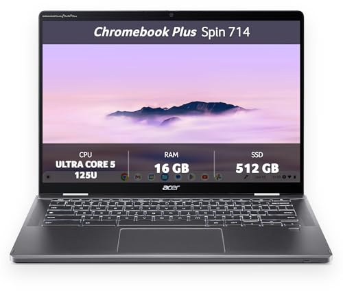 Acer Chromebook Plus Spin 714 | Chromebook | Core Ultra 5 | 16GB/512GB | 14 WUXGA IPS Touch 60Hz | Core Ultra 5 125U | 16GB RAM | 512GB SSD | ChromeOS | Stylus included