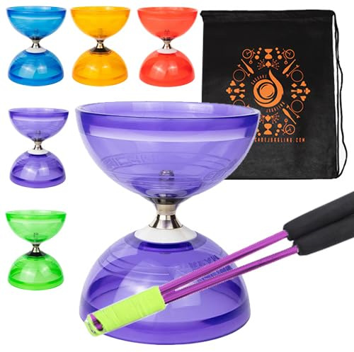 Jumbo Hurricane Pro Dreifachlager Kupplung Diabolo Set mit Aluminium 'Metall' Sticks, Diabolo String und Cascade Tragetasche (lila mit lila Handstäben)