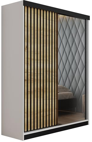 KIER FURNITURE Schränke für Stauraum - Malani 138 - Kleiderschrank - Schiebetürenschrank - Eleganter Kleiderschrank Schrank Garderobe - Schrank für Schlafzimmer - Weiß & Graphit 138x205x59 cm