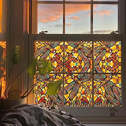 Neukids Selbstklebende Handbemalte fensterfolie Muster statisch haftend Sichtschutzfolie Boho Libelle Fenster Folie Schlafzimmer Wohnzimmer Küche Bad Büros Doppelseitig dekorfolie Fenster 40x200cm
