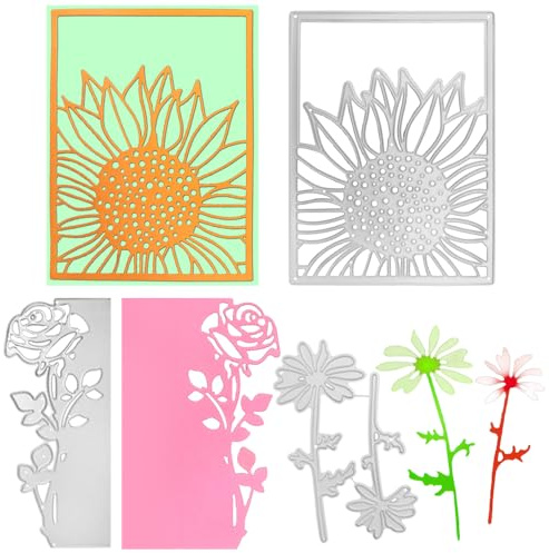 SENHAI Stanzformen für Kartenherstellung, 3 Sets Sonnenblumen, Lotusblätter, Rose, Blumenschablonen, Metallschablonen für Scrapbooking, Album, Papierbasteln, DIY, Party, Hochzeitsdekoration