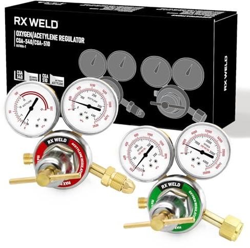 RX WELD Oxygen and Acetylene Regulators CGA540 and CGA510- Compatible with V-Style Welding Gas Torch Cutting, T-Handle