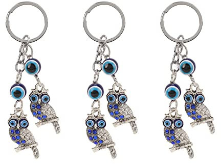 3 Stück Schlüsselanhänger mit Blauen Augen, Eule, Legierung, Schlüsselanhänger, Ringe, Taschenanhänger, Niedliche Strass-Schlüsselanhänger, Schlüsselanhänger für Rucksack-Dekoration, Wandbehang, Gesch