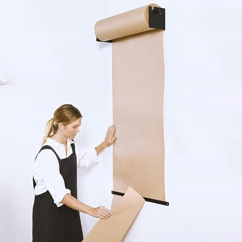 Kraftpapierrollenhalter mit 12 24 36 48-Zoll-Rolle, Papierrollenschneider, Kinder-Graffiti-Schriftrolle, an der Wand montierter Lederriemen-Papierroller für Restaurantmenüs/Telefonnummern/Erinnerung