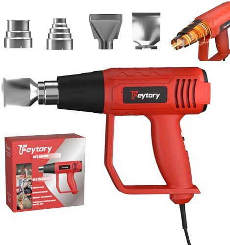 Heat Gun 2000W, Professional Hot Air Gun Kit with Dual Temperature Settings 300℃ & 600℃, Overload Protection, Heavy Duty Heat Gun for Crafts, Shrink, Wrapping, Paint Removing (4 Nozzles)
