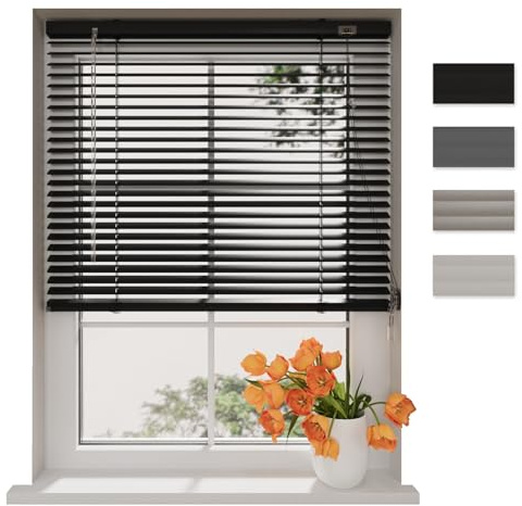 DTCH® Aluminium Jalousie innen, schwarz, 70 x 175 cm | 25mm Lamellen, Sicht- und Sonnenschutz, Lichtregulierung, Klemmfix separat erhältlich, Breiten bis 220 cm