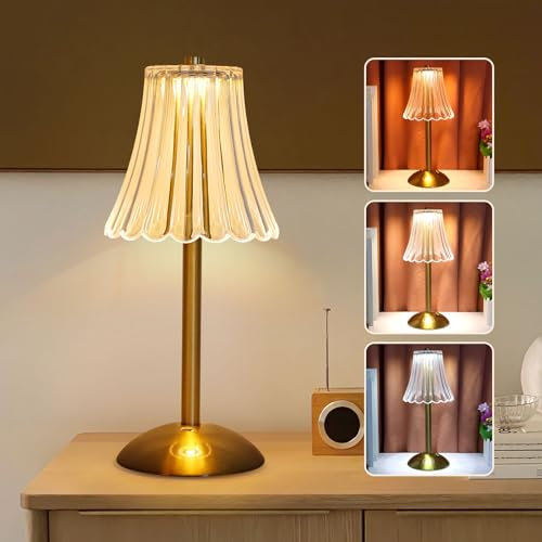 SENQIU LED Tischlampe Kabellos, Touch Dimmbar Tischleuchte Gold Nachttischlampe, 800mAh Akku, Moderne Tischlampen Aufladbar aus Metall für Indoor Esszimmer Bar Schlafzimmer Coffee, 3 Farbtemperatur