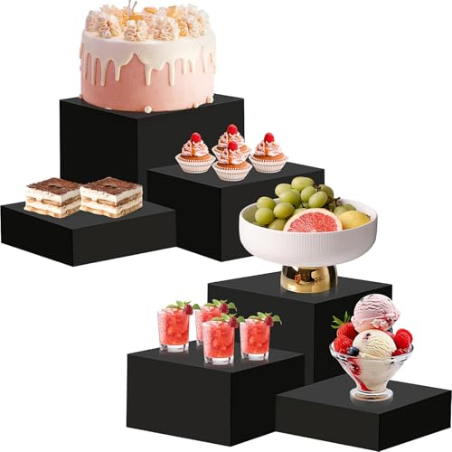 6 alzate per buffet, espositore in acrilico nero per tavolo da buffet, alzate per alimenti con fondo cavo, espositore per dessert, per decorazioni per feste, gioielli da collezione, 15,2 cm/17,8