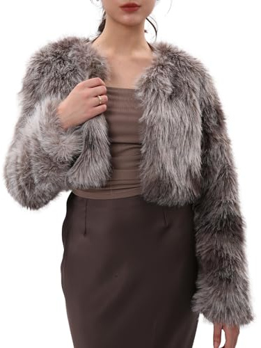 Amazhiyu Abrigo de piel para mujer, chaqueta corta de pelo sintético, chaleco de piel sintética, abrigo de piel sintética, chaqueta de pelo sintética de manga larga, abrigo de invierno, abrigos con