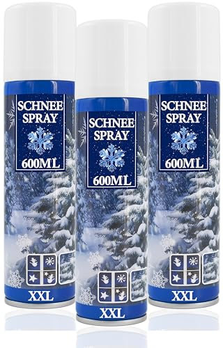Stephans Möbelbörse 3X XXL Kunstschnee - Spraydose mit Dekoschnee - Schneespray zum Dekorieren zu Weihnachten - Sprühschnee Snowspray Fensterspray Schnee Spray Deko Schnee (03 Stück - 600ml/Schnee)