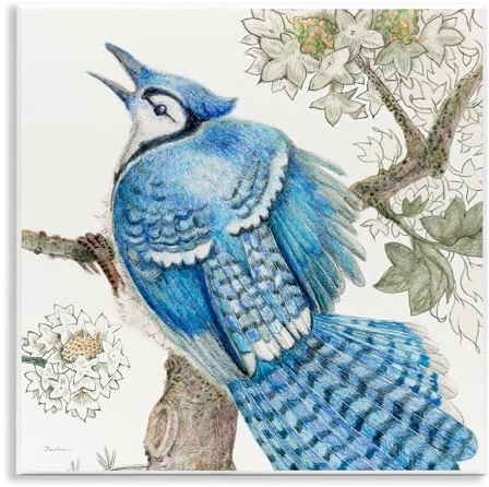 Stupell Industries Rhododendron & Blue Jay Wall Plaque Art Design by Evelia Designs, 12 x 12
