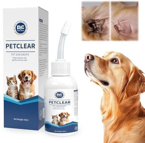Ohrenreiniger hund Ohrenpflege für Hunde 60ml Ohrenreiniger stoppen Ohren Entzündungen und Juckreiz, Haustier Ohrreiniger für Hunde und Katzen, Hundeohrreinigungslösung, Schmutz, Geruchsentferner