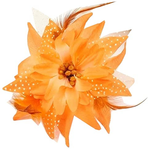 Kabelife Multicolor 14CM Groß Blumen Haarclip mit Federn Haarspange Damen Mädchen Kopfschmuck Party Strand Hochzeit (Orange)