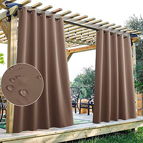 Wasserdichte extrabreite Outdoor-Vorhänge, wärmeisoliert, Verdunkelungsvorhänge für Pergola/Wintergarten, Beige, Ösenvorhang, Paneel (132 x 213 cm)