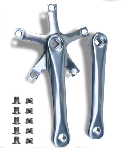 130BCD Quadrat Loch Kurbelarm Set 165 mm Links und rechter Roadbike Kurbel Arm Aluminiumlegierung Faltradfahrrad Kurbel kompatibel mit Einzelkettenring, Silber, 165 mm