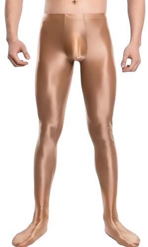 Maeau - Sport Strumpfhose Leggings Herren Glänzend Ölig Fitnesshose Glatte Elastische Gloss Yoga Hose L