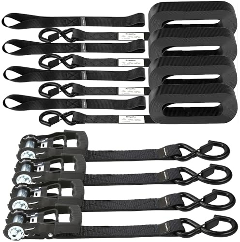 StrapsPro Ratchet Straps, 1'' x 15 FT - 2317 lb Break Strength Tie Down Straps Heavy Duty, 4 Pack Black Cargo Straps Ratcheting with Safety S Hook for Moving Appliances, Motorcycle, Trucks, Kayaks