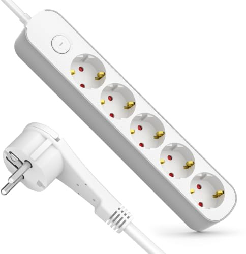 Realmade Steckdosenleiste 5-Fach, Mehrfachsteckdose mit Schalter 3M | Flacher Stecker Steckdose mit Kindersicherung, 5Fach Steckdosenleiste für Ladung Büro Schlafzimmer Familie
