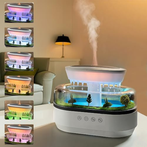 Umidificatore Rain Humidifier Diffusore di olio essenziale, 250 ml, con 7 colori, luce notturna a LED, diffusore di olio profumato, umidificatore con lampada a fungo, gocce d'acqua, diffusore di oli