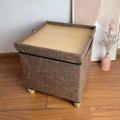 Elegante otomana cuadrada de almacenamiento de 30 x 30 cm, reposapiés y mesa auxiliar con patas de madera, baúl plegable para sala de estar y dormitorio, decoración del hogar color marrón