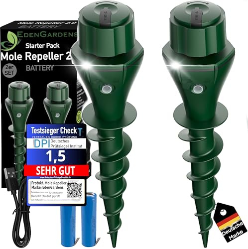 EdenGardens Battery Mole Repeller Best Remedy Against Voles & Mole – Mole Repeller Vole Trap with Charging Cable