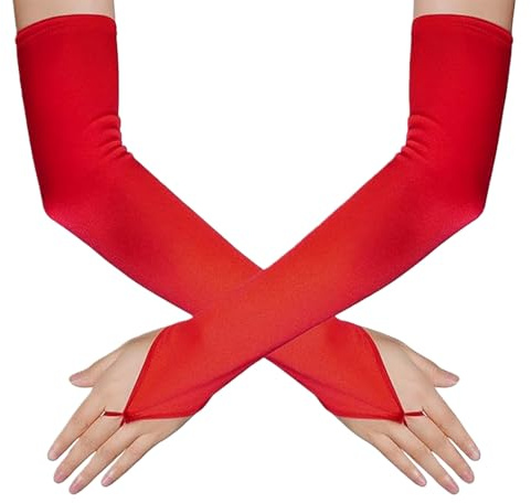 Lange Handschuhe Damen Fingerlose Handschuhe Lang,Elegant Handschuhen Satin,Armstulpen Damen Gloves Design,Spitzenhandschuhe,Cosplay-KostüMe,Karneval & Halloween Kostüm,für Maskerade,Oper,Abend Party