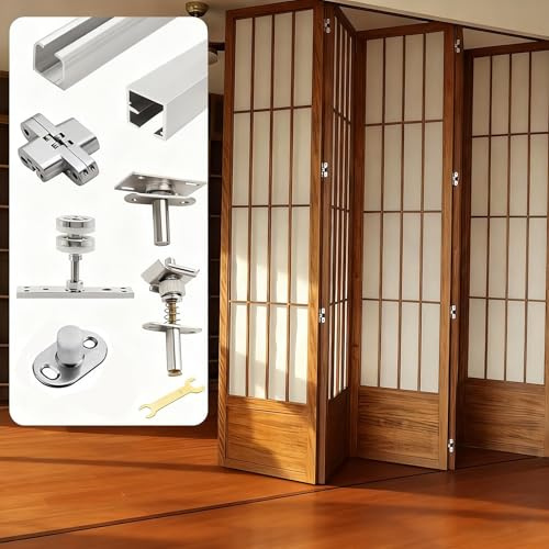 Schiebetür Schiene Innenschienen-Set für Falttüren, Unsichtbares Rollenset für Kleiderschrank-Schiebetüren, Schiebetürbeschläge für Scheunentüren (für Türstärken von 25–40 cm)(51inch/129.5cm)